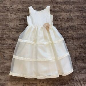Girls Jayne Copeland Satin & Lace Ivory Dress Sz 8 Easter Dress Special Occasion